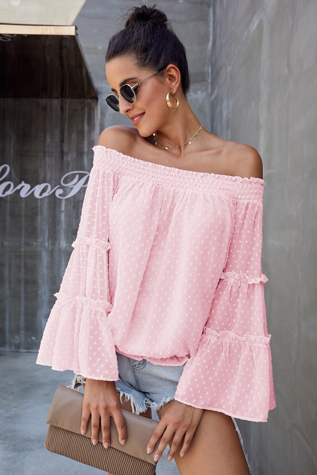 Pink Swiss Dot Off The Shoulder Top
