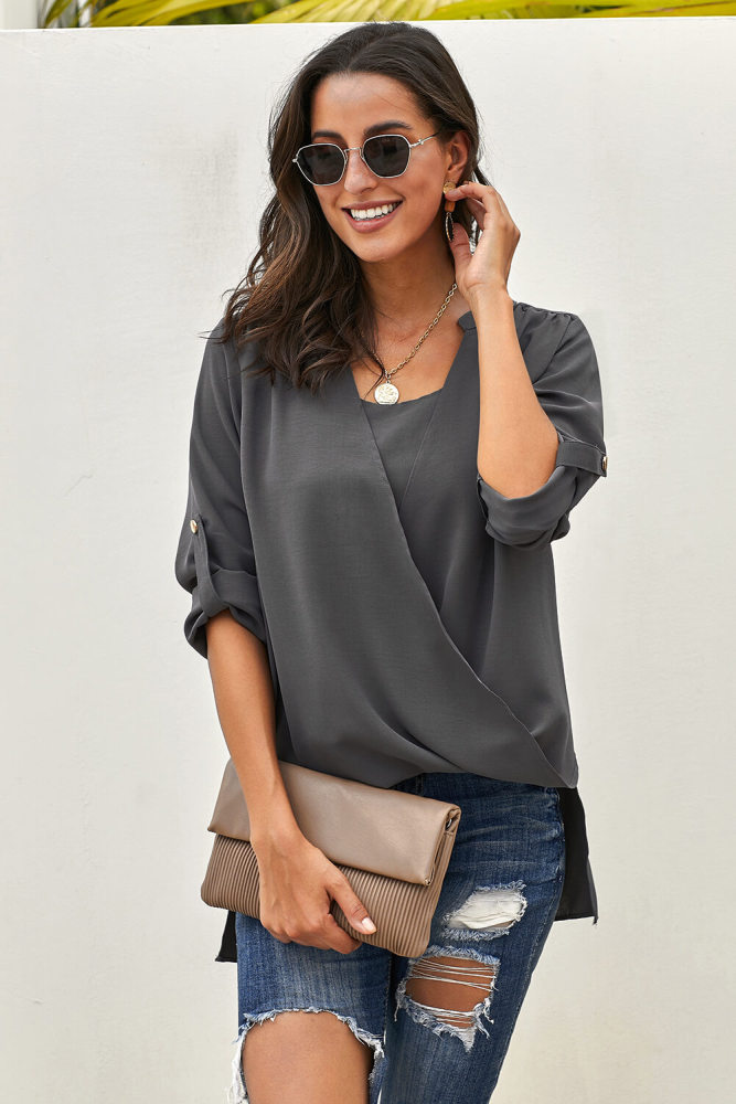 Gray Get You Covered Drape Front Layered Blouse