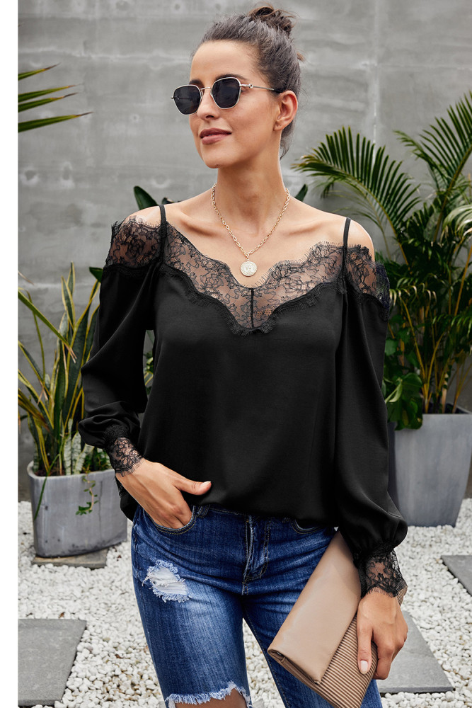 Black Trixie Lace Cold Shoulder Blouse