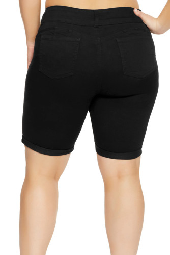 Roll Up Cuffs Black Denim Bermuda Shorts