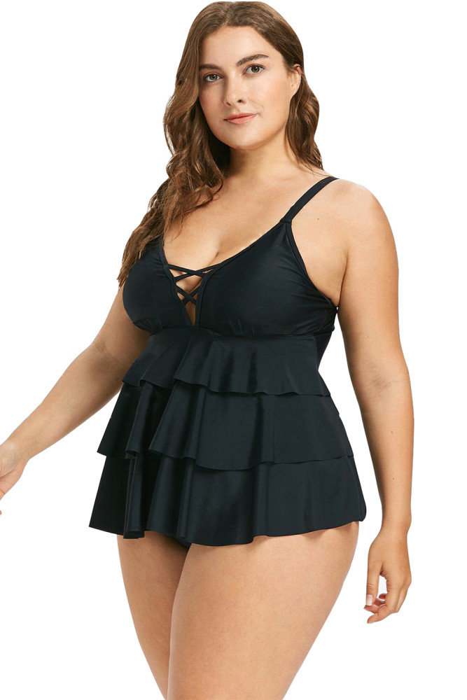 Plus Size Multi-layer Ruffles Tankini Swimwear