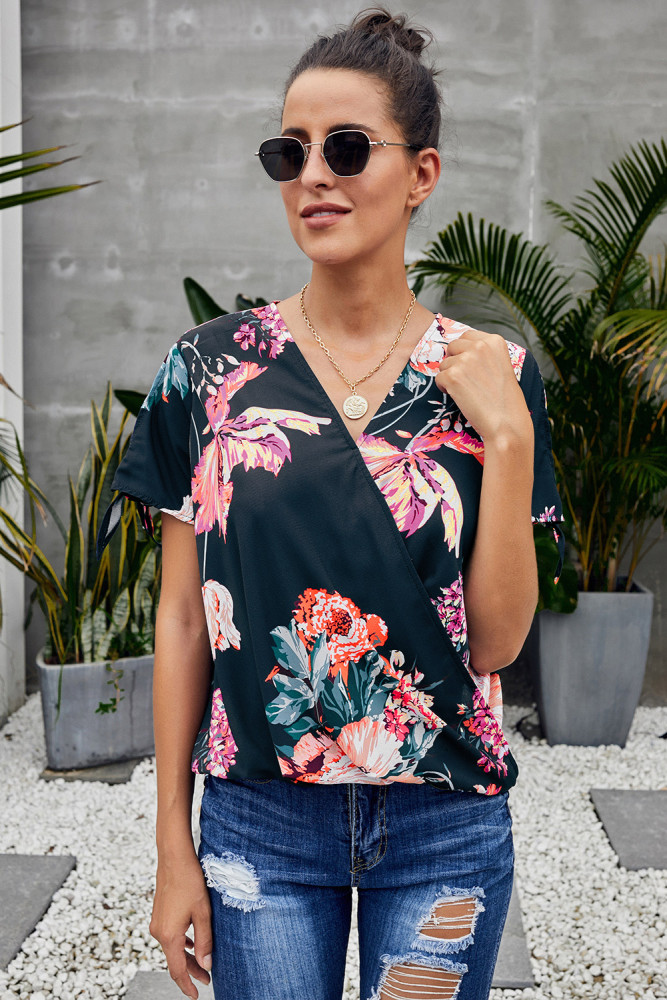 Blue Floral Twist Top