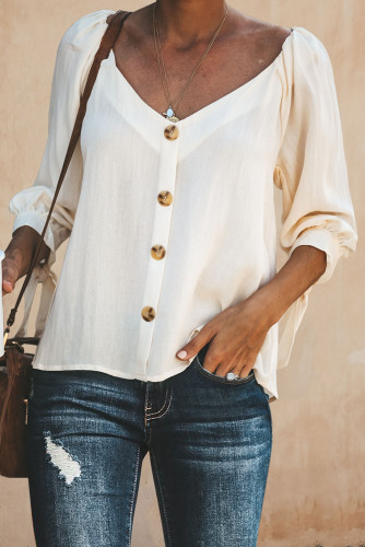 White Button Down V Neck Sleeve Tie Shirt