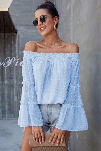 Sky Blue Swiss Dot Off The Shoulder Top