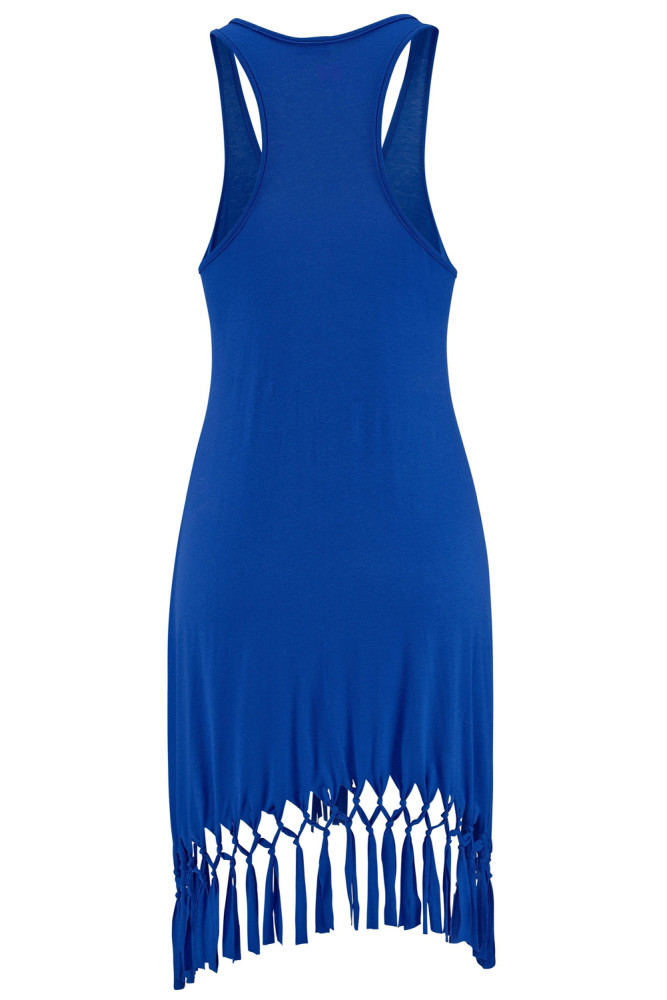 Blue Beach Time Long Shirt with Fringes