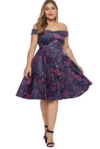 Off The Shoulder Floral Printed Plus Size Dress
