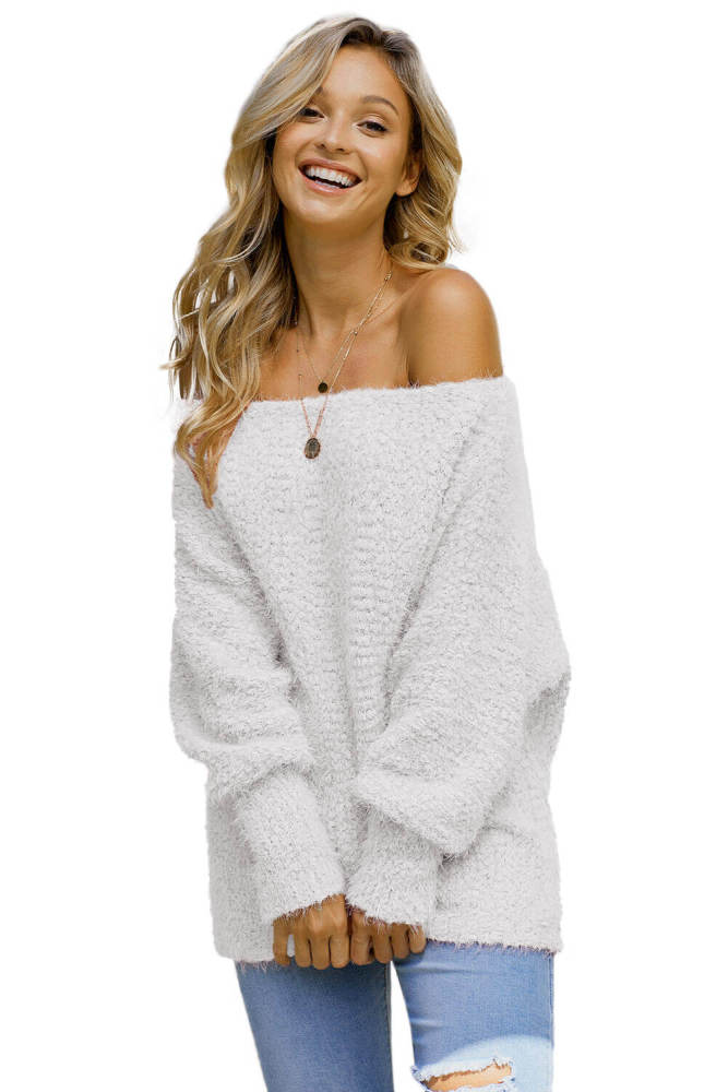 White Off The Shoulder Popcorn Knit Sweater