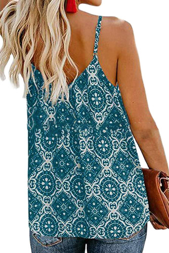 Blue Spaghetti Strap Boho Printed Holiday Camisole