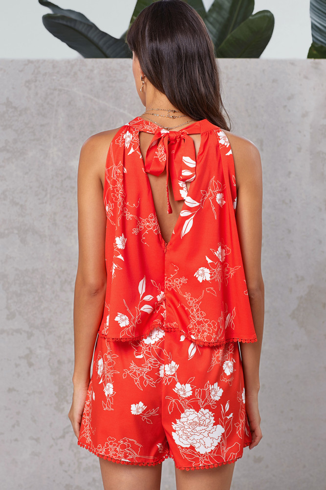 Orange Bohemian Print Halter Romper