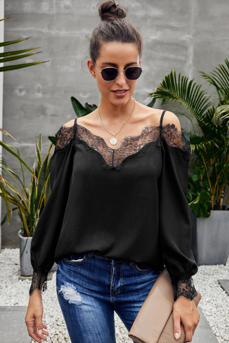 Black Trixie Lace Cold Shoulder Blouse