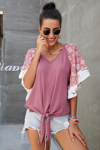 Red Fashion Casual Short Sleeved Printed Top T-Shirt