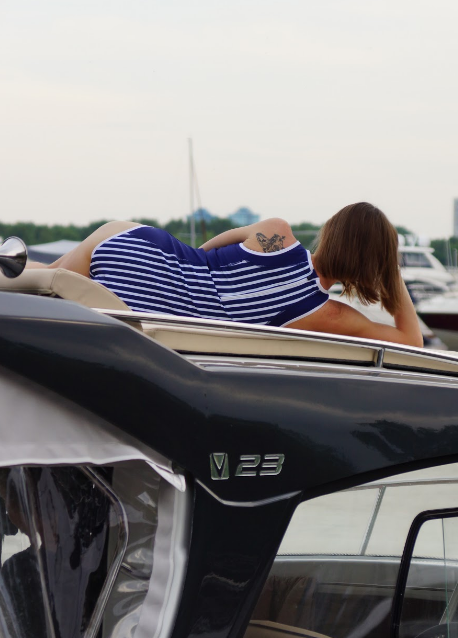 White Striped Blue Women Maillot Swimsuit