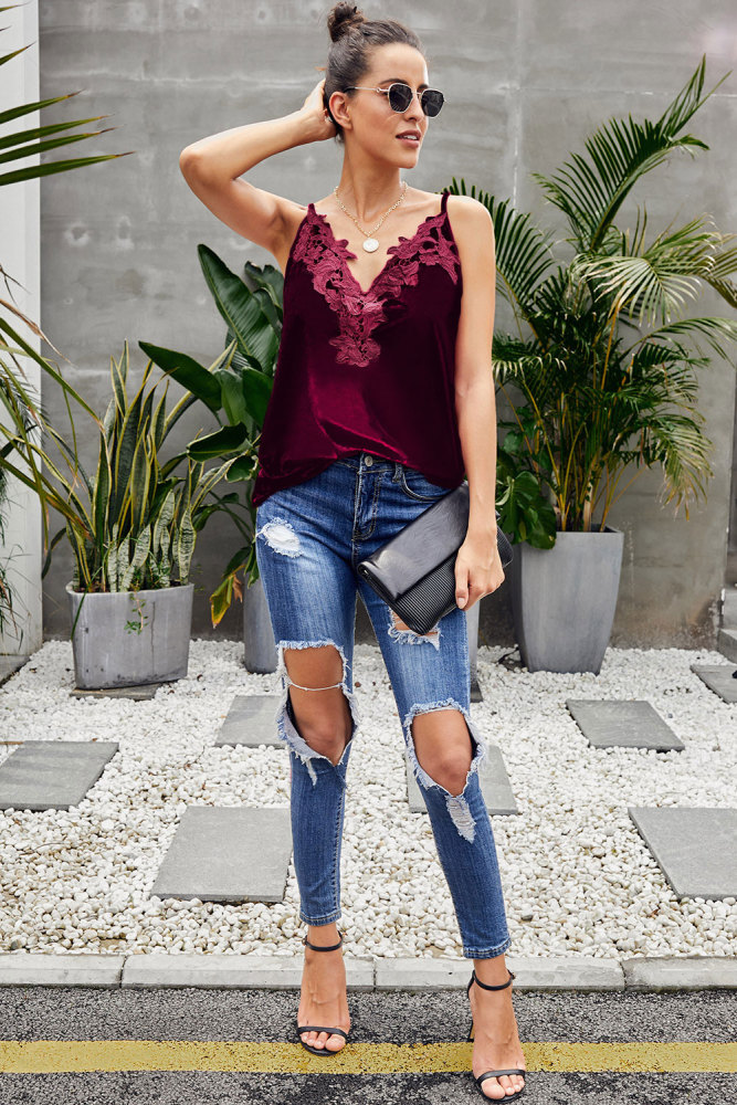 Red Whimsical Velvet Cami Tank