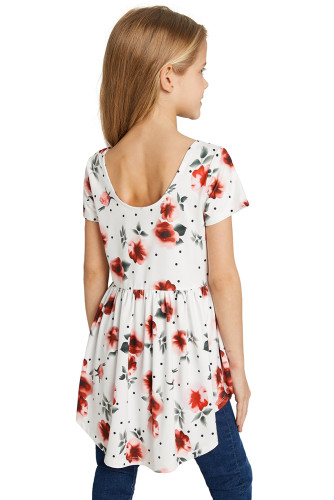 White Toddler Girls Hi-lo Hemline Floral Tunic Top