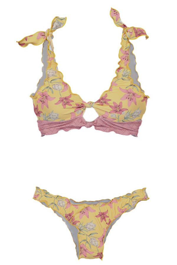 Yellow Print Knot Keyhole Bikini