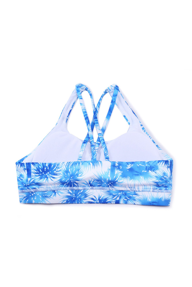 Blue Printed Yoga Bralette Sport Bra