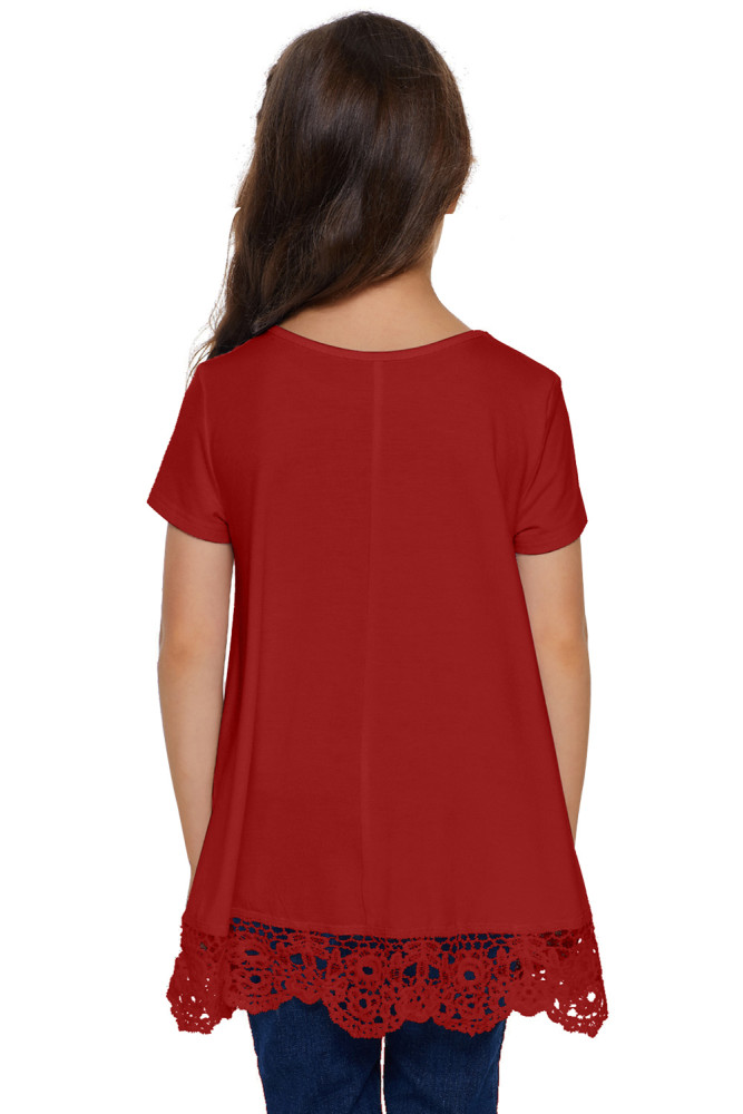 Red Girls Short-sleeved Top