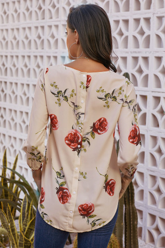 Apricot Button up Back Floral Blouse