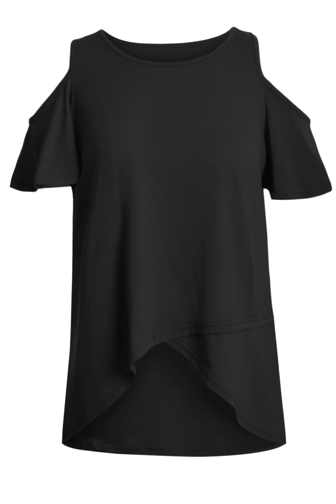 Black Cold Shoulder High Low Top