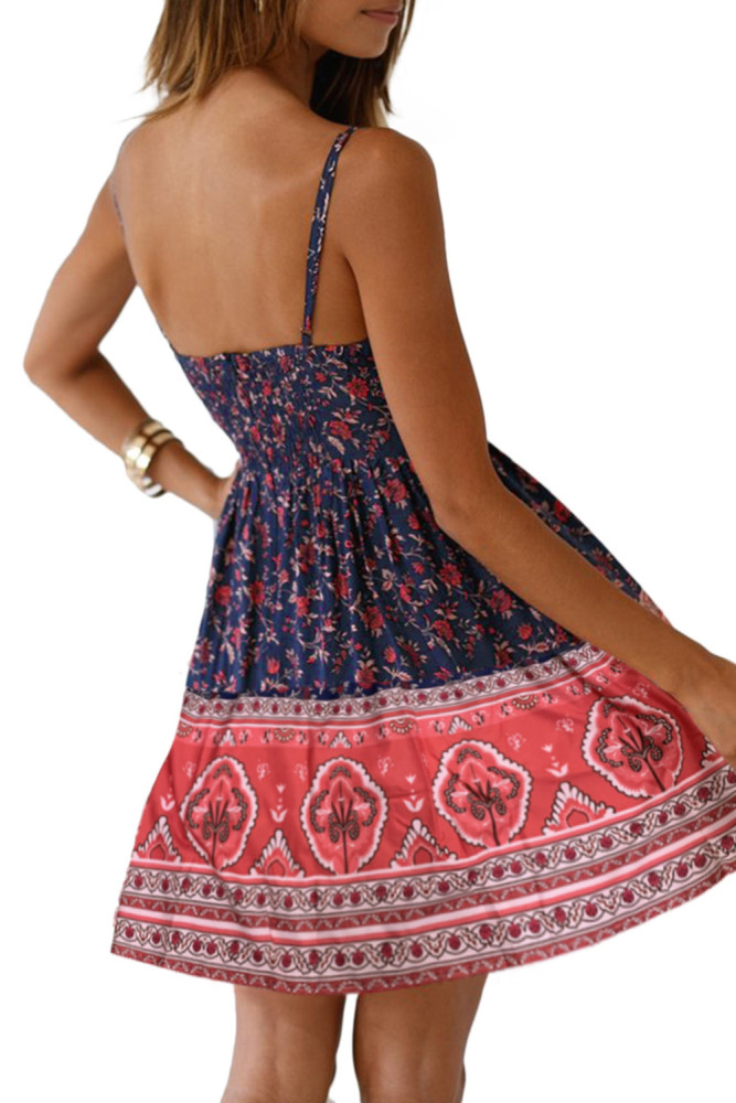Blue Floral Pattern Tank Slip Dress