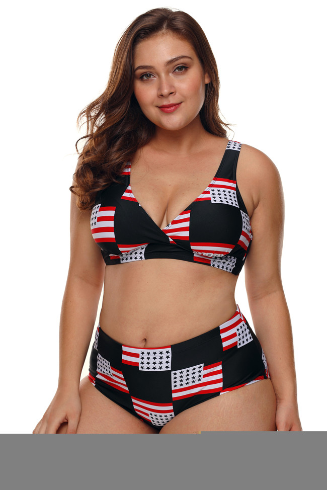 American Flag Checked Plus Size Swimsuit