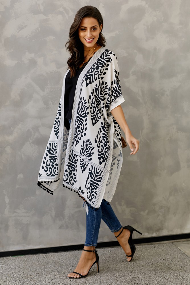 Black Prowess Pom Pom Kimono