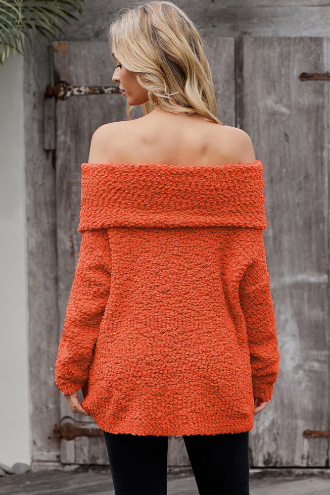 Orange Off The Shoulder Comfy Sweater