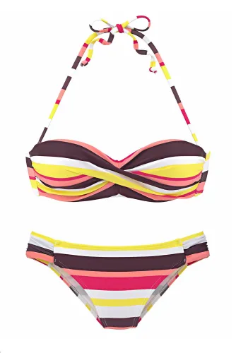 Yellow Boho Stripes Push up Bikini Set