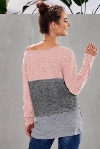 Pink Color Block Crew Neck Blouse