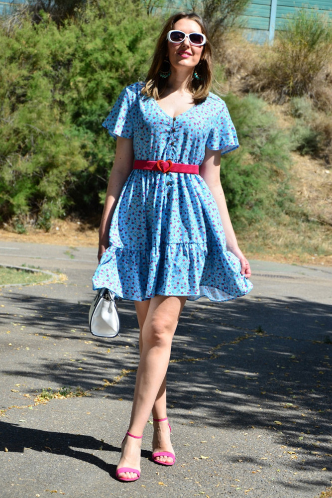 Sky Blue Floral Print Valentina Dress