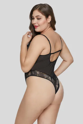 Black Sweet Floral Plus Size Teddy Lingerie