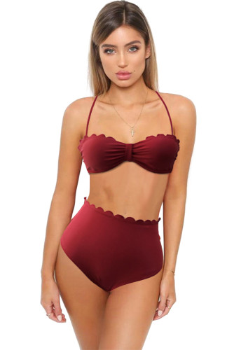 Red Shell Side Strap Bikini Swimsuit