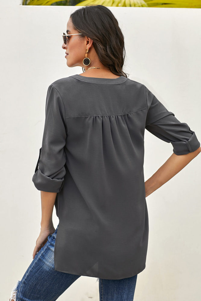 Gray Get You Covered Drape Front Layered Blouse