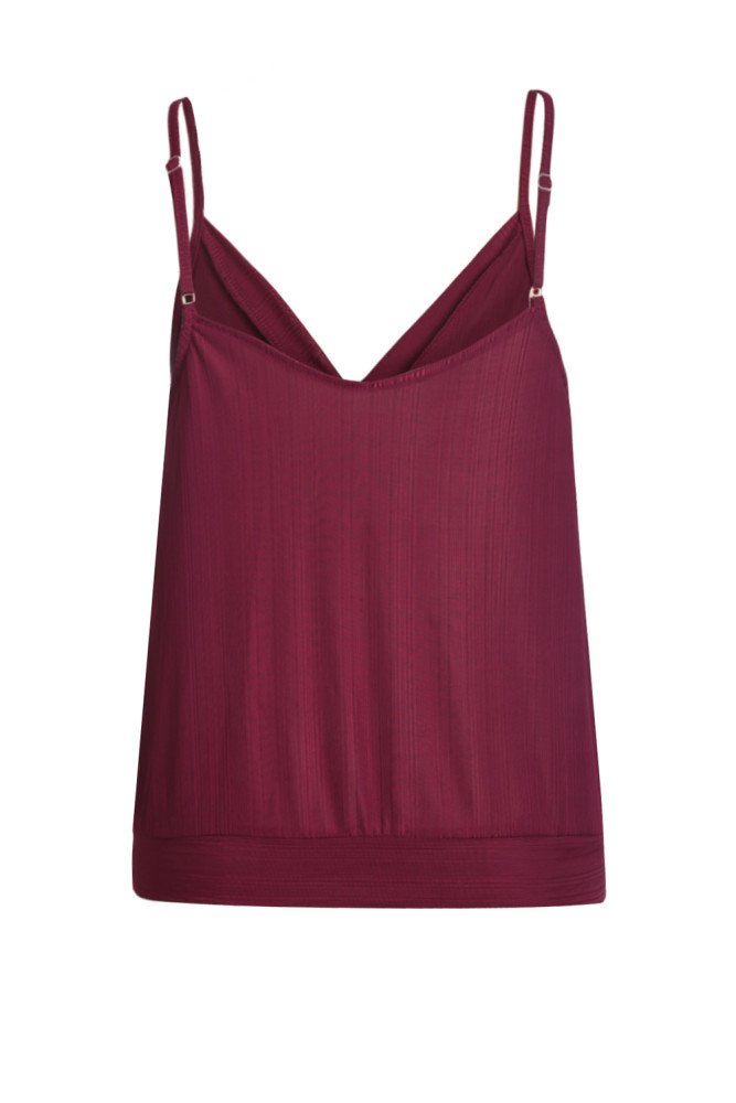 Red Surplice V Neckline Tank Top with Buttons