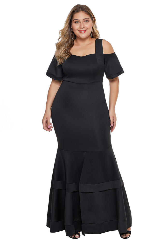 Black Cold Shoulder Plus Size Mermaid Dress