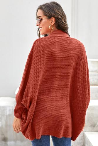 Orange Patch Pockets Batwing Sleeve Cardigan