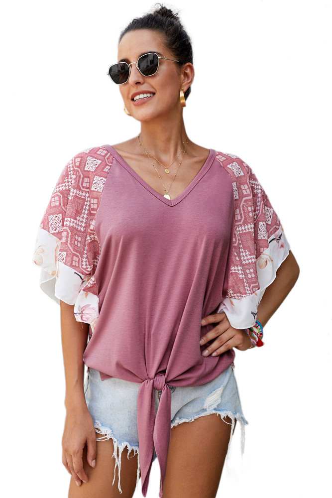 Red Fashion Casual Short Sleeved Printed Top T-Shirt
