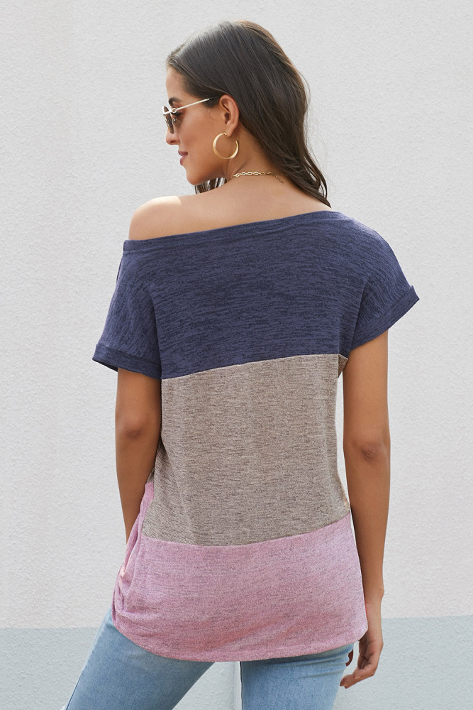 Purple Color Block Twist Tee