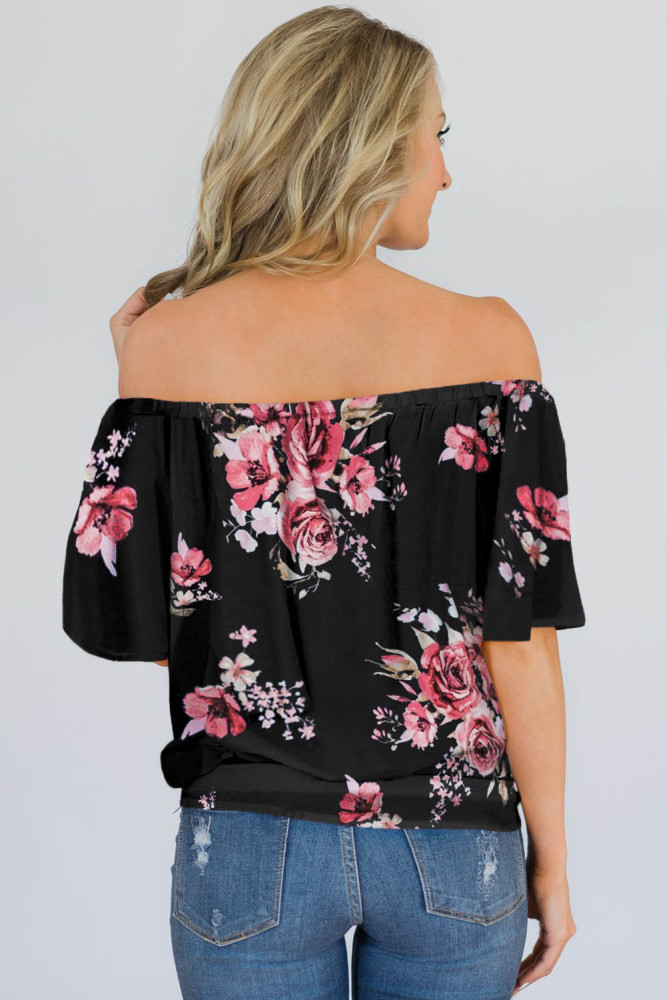 Black Floral Off The Shoulder Top