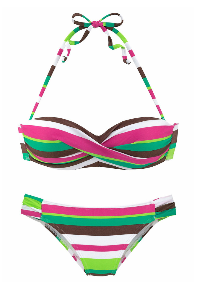 Green Boho Stripes Push up Bikini Set