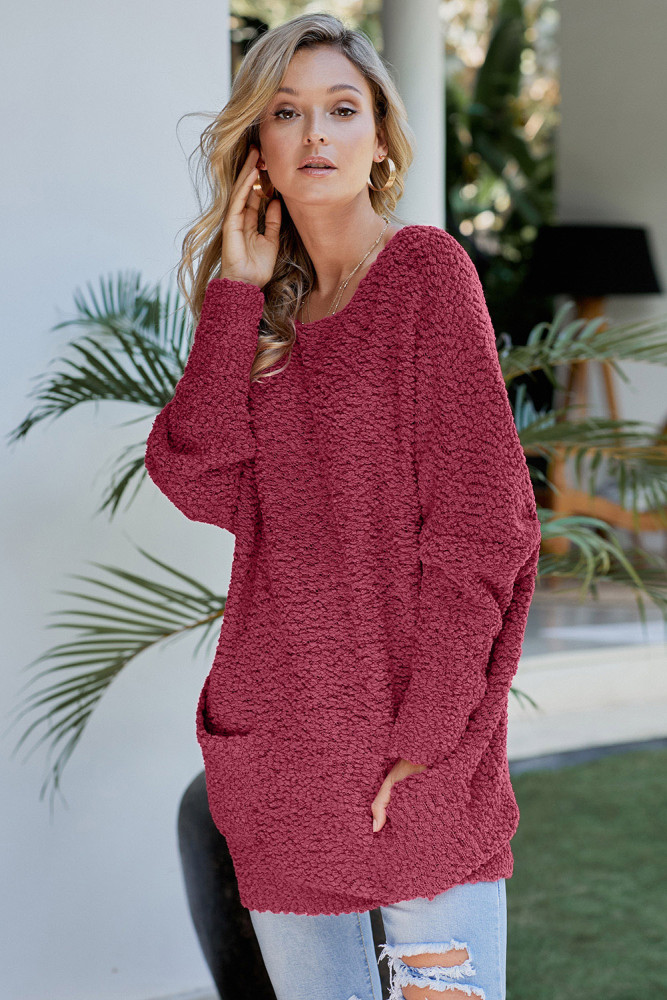 Red Winter Break Knit Tunic Sweater