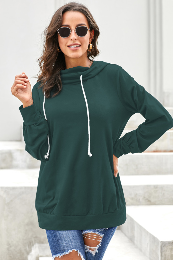 Green Long Sleeve Hoodie with Rope Drawstring
