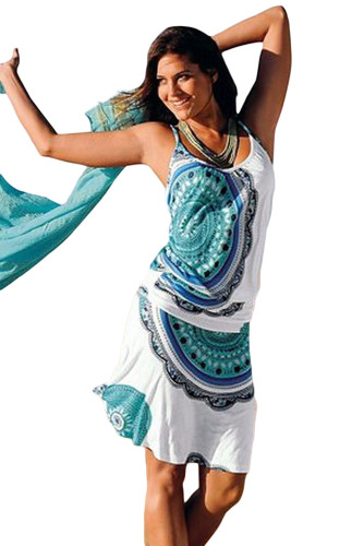 Sky Blue Trendy Print Summer Dress