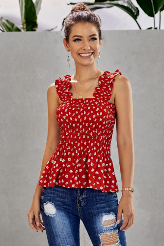 Red Floral Smock Tank