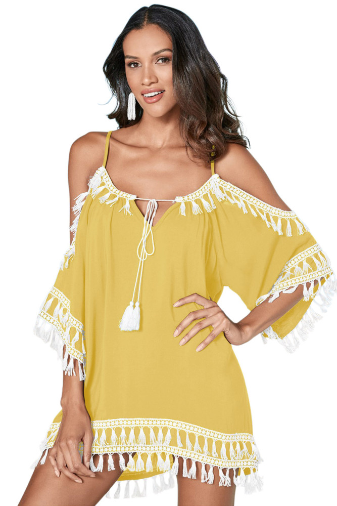 Yellow Boho Tassel Tunic Cover up