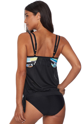 Multicolor Layered Tankini Top with Brief Swimsuit