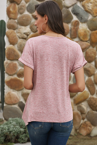 Red Wrap Self Tie Waist Short Sleeve Top