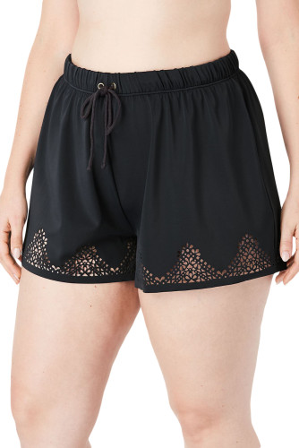 Black Laser Cut Swim Short with Tummy Control