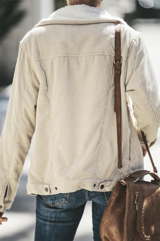 Khaki Fold Over Collar Zipper Plain Jacket