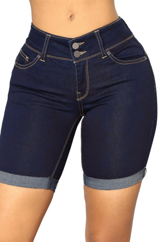 Roll Up Cuffs Dark Denim Bermuda Shorts